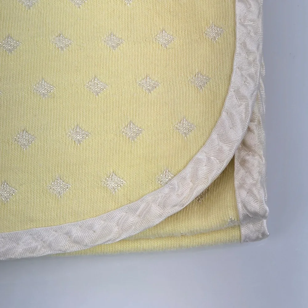 Vintage Baby Dior Yellow Blanket USA Cotton Dobby Diamond Pointelle Satin Trim